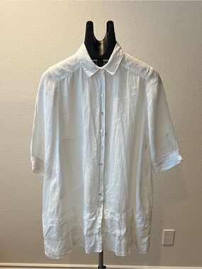 Morgane Le Fay NY 100% Linen Tiered Shirt Dress Tunic White Small Oversized